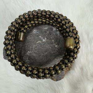 Bronze Tone Textured Wrap Bracelet Metal 6.5"